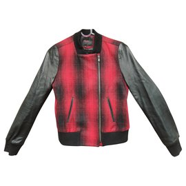 Maje-Maje wool and leather jacket, Mint condition-Black,Red