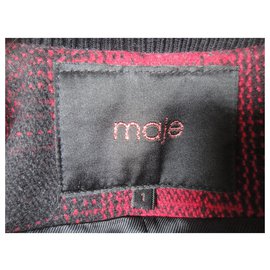 Maje-Giacca in lana e pelle Maje, Ottime condizioni-Nero,Rosso
