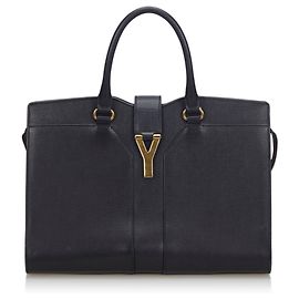 Yves Saint Laurent Bolsa de Chips YSL Black Leather Cabas Preto