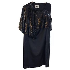 Acne Black Viscose Dress with Sequin Cape Black