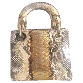 Dior-Lady Dior Mini Python Gold-D'oro