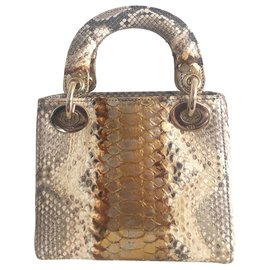 Dior-Lady Dior Mini Python Gold-Golden