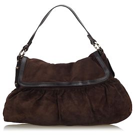 Fendi Brown Suede Chef Shoulder Bag Brown Dark brown