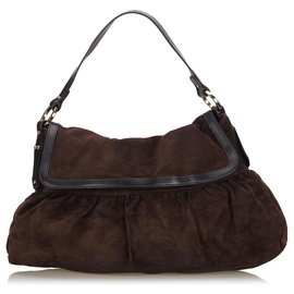 Fendi-Fendi Brown Suede Chef Shoulder Bag-Brown,Dark brown