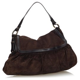Fendi-Fendi Brown Suede Chef Shoulder Bag-Brown,Dark brown