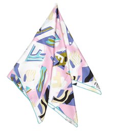Fendi-Fendi White Printed Silk Scarf-White,Multiple colors,Cream