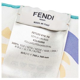 Fendi-Fendi White Printed Silk Scarf-White,Multiple colors,Cream
