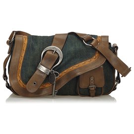 Dior-Dior Blue Denim Gaucho Saddle-Brown,Blue,Navy blue