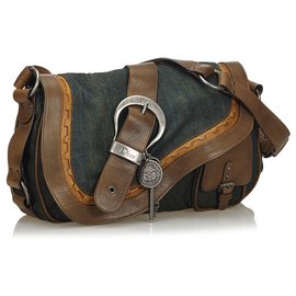 Dior-Dior Blue Denim Gaucho Saddle-Brown,Blue,Navy blue