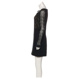 Diane Von Furstenberg-Nuevo vestido de encaje de guijarros Sarita-Negro