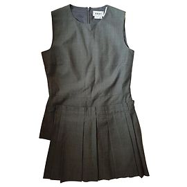 DKNY Shirt with Pleated Panel Grey Wool Polyester Grey