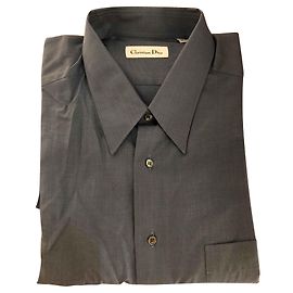 Camicia Christian Dior in cotone color ardesia maniche lunghe XXL Altro