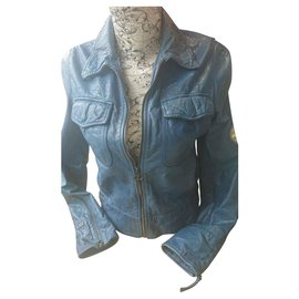 Guess-Guess leather jacket-Blue