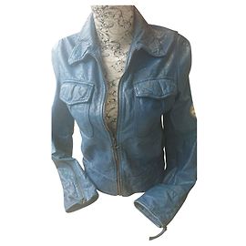 Guess blue buffalo leather jacket Blue