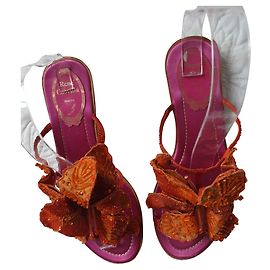 Rene Caovilla Perlen Blumen Sandalen Pink Orange