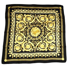 Gianni Versace Sciarpe di seta Nero D'oro Giallo