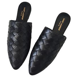 SAINT LAURENT woven mules Black
