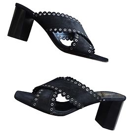 Saint Laurent LOULOU MULES IN SUEDE DECORATED WITH EYELETS Black