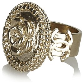 Chanel-Chanel Gold Camellia Metallic Ring-Golden