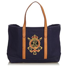Ralph Lauren Blue Embroidered Canvas Tote Bag Blue Multiple colors Navy blue
