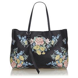 Alexander Mcqueen Black Floral Skull Offene Einkaufstasche Schwarz Mehrfarben