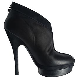 Yves Saint Laurent Leather and suede platform ankle boots Black