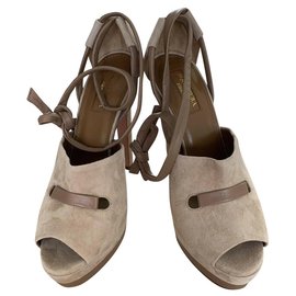Aquazzura-Suede and leather heels-Taupe