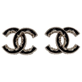 Chanel-LARGE CC BLACK ENAMEL-Black,Golden