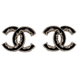 Chanel GROßES CC SCHWARZES EMAILLE Schwarz Golden