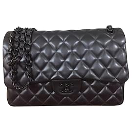 Chanel-Chanel Jumbo tão preto clássico saco flap-Preto