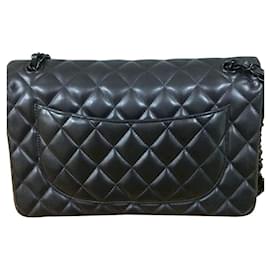 Chanel-Chanel Jumbo tão preto clássico saco flap-Preto