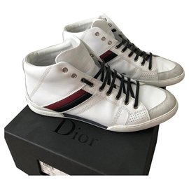 Christian Dior-Sapatilhas altas de couro-Branco