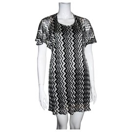 Anna Sui-Chevron print dress (fr 38)-Black,Silvery,White