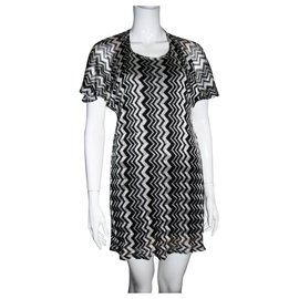 Anna Sui-Vestido con estampado de chevron (fr 38)-Negro,Plata,Blanco