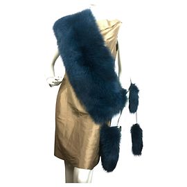 inconnue Sciarpa in vera volpe blu petrolio con code attaccate Blu scuro