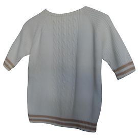 pull été en coton blanc à manches courtes et rayures beiges inconnue Blanc