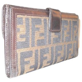 Fendi-FENDI wallet Zucca fabric and leather-Brown
