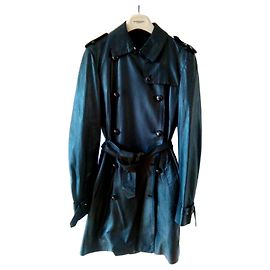 BURBERRY London Trench Coat Black Lambskin Leather Black
