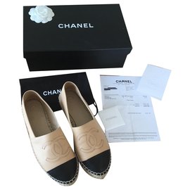 Chanel-Espadrilles-Black,Beige