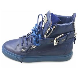 Giuseppe Zanotti Blauer High-Top-Sneaker mit Lederkette Blau