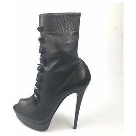 Christian Louboutin-Christian Louboutin Black Leather Open Toe Platform Boot-Black
