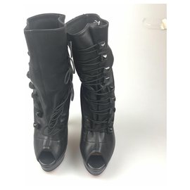 Christian Louboutin-Christian Louboutin Black Leather Open Toe Platform Boot-Black