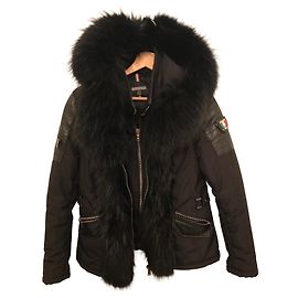 Autre Marque Ventuino Black Polyester Jacket with Fox Collar Black