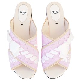 Fendi-Flat slide Sandals-Pink,White,Beige