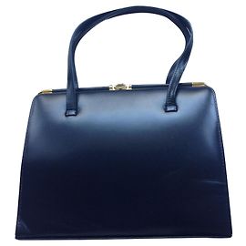 VINTAGE ACKERY LONDON 1960s SACO DE COURO MARINHO Azul marinho