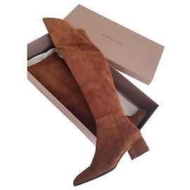 Gianvito Rossi Stivali sopra il ginocchio in pelle scamosciata Rolling Mid Cognac