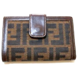 Fendi-FENDI wallet Zucca fabric and leather-Brown