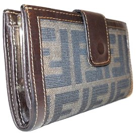 Fendi-FENDI wallet Zucca fabric and leather-Brown