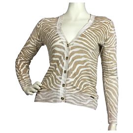 Michael Kors Strickjacke mit Zebradruck Weiß Beige
