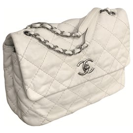 Chanel-Maxi borsa senza tempo con scatola Chanel-Beige,Altro,Crema